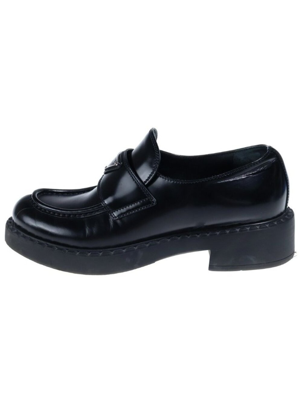 Prada Line Plate Logo Loafers Black Leather Shoes
